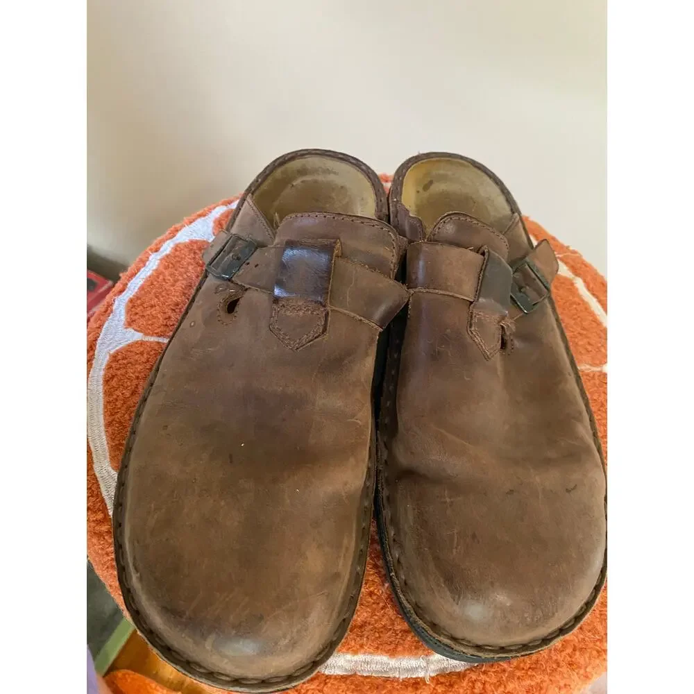 Naot Fiord Mule Sandals Mens 12 EU 45 Brown Leather Slip On Sandal Clog Shoe